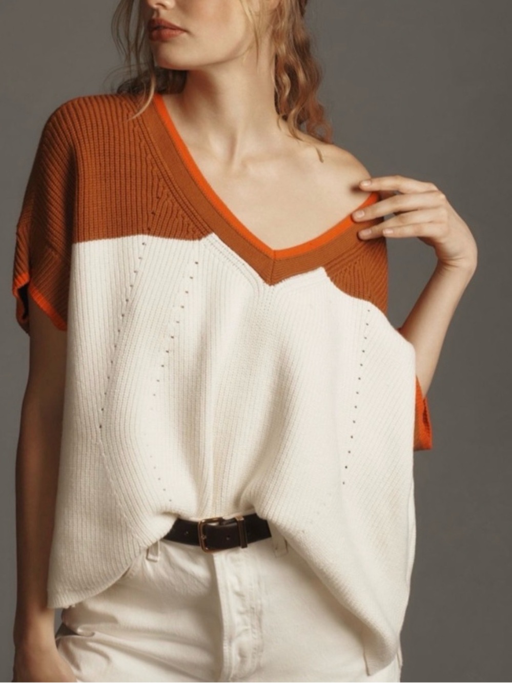 Anthropologie Maeve Colorblock Oversize Sweater V-neck Size Small